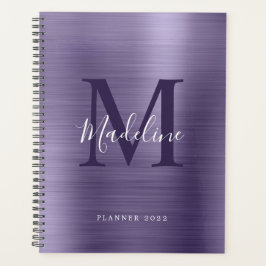 Moderne eenvoudige metalen Paarse monogram geborst Planner