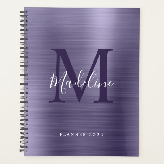 Moderne eenvoudige metalen Paarse monogram geborst Planner (Voorkant)