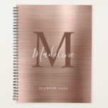 Moderne eenvoudige metalen Roos goudmonogram Planner<br><div class="desc">Moderne,  eenvoudige metalen monogram Roos in geborsteld metaal</div>