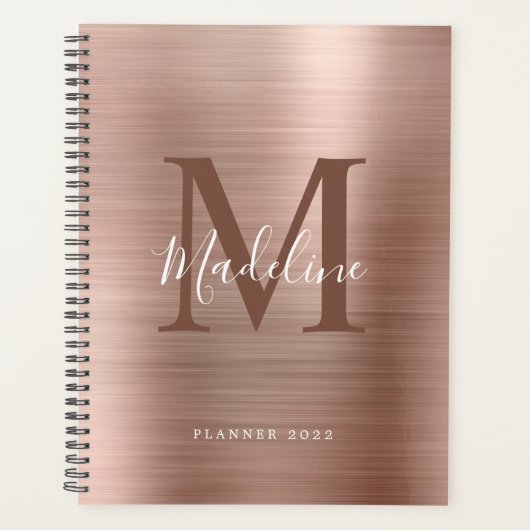 Moderne eenvoudige metalen Roos goudmonogram Planner (Voorkant)