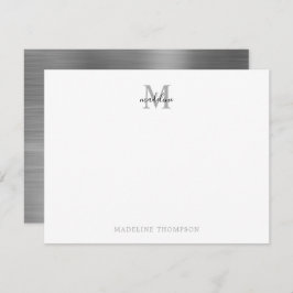 Moderne eenvoudige metalen zilver grijs monogram g notitiekaartje