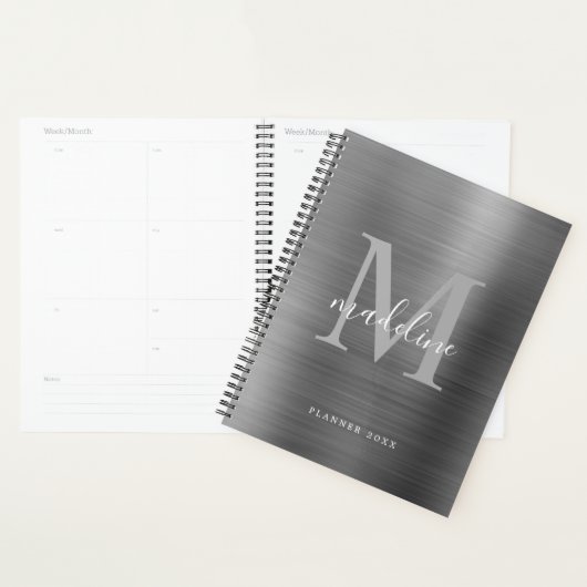 Moderne eenvoudige metalen zilver grijs monogram g planner (Display)