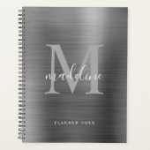 Moderne eenvoudige metalen zilver grijs monogram g planner (Voorkant)