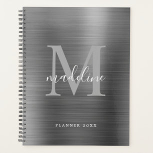 Moderne eenvoudige metalen zilver grijs monogram g planner