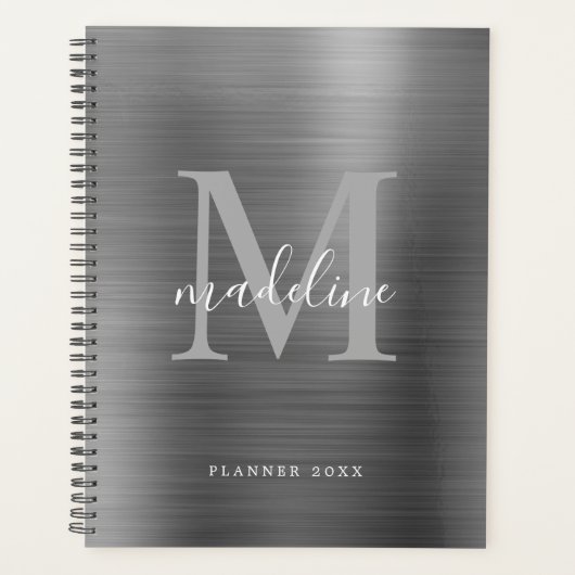 Moderne eenvoudige metalen zilver grijs monogram g planner (Voorkant)