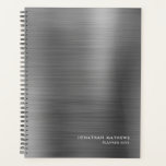 Moderne eenvoudige metalen zilver, grijs planner<br><div class="desc">Moderne,  eenvoudige metalen zilverkleurige platenmachine</div>