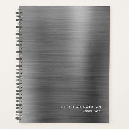 Moderne eenvoudige metalen zilver, grijs planner (Voorkant)