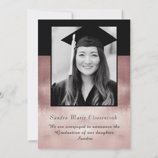 Moderne Eenvoudige Minimaal Roos Zwart afstuderen  Aankondiging (Achterkant)