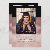 Moderne Eenvoudige Minimaal Roos Zwart afstuderen  Aankondiging (Voorkant / Achterkant)