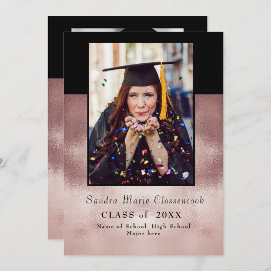 Moderne Eenvoudige Minimaal Roos Zwart afstuderen  Aankondiging (Voorkant / Achterkant)