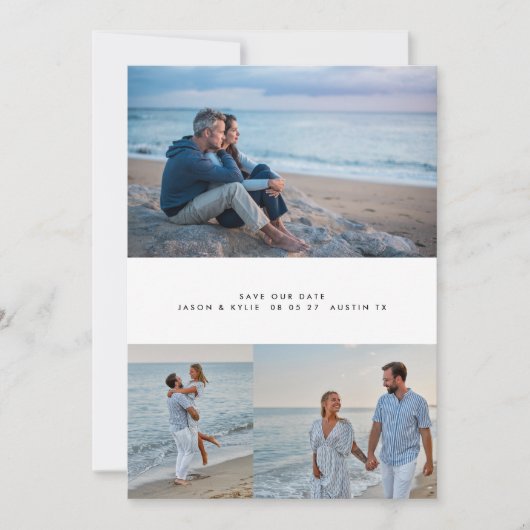 Moderne Eenvoudige Minimale 4 Collage Foto Save The Date (Voorkant)