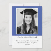 Moderne, eenvoudige, minimale blauwe Afstuderen Aankondiging (Achterkant)