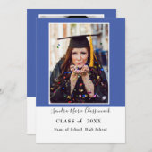 Moderne, eenvoudige, minimale blauwe Afstuderen Aankondiging (Voorkant / Achterkant)