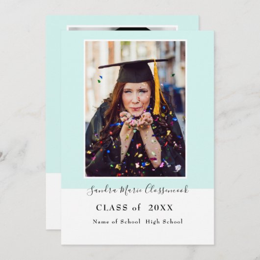 Moderne, eenvoudige minimale Blauwgroen Aqua-blauw Aankondiging (Voorkant / Achterkant)