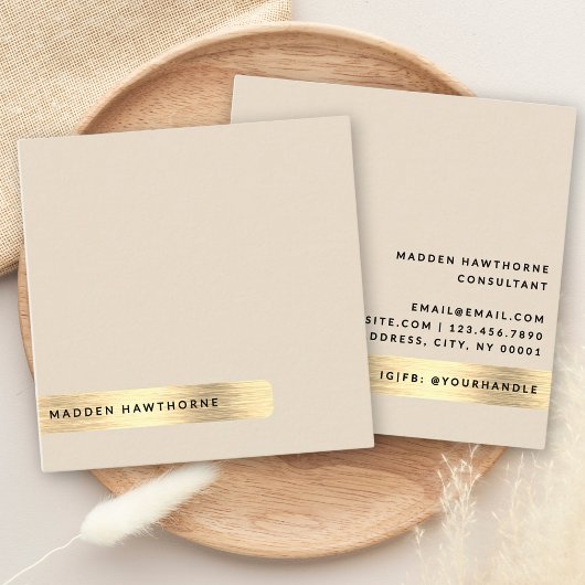 Moderne Eenvoudige Minimale Faux Gold Brushed Meta Vierkante Visitekaartje