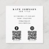 Moderne Eenvoudige Minimale Foto 2 QR Code Sociale Vierkante Visitekaartje (Achterkant)