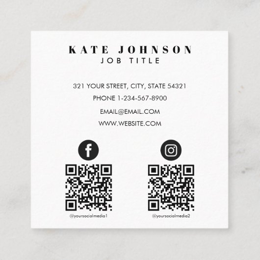 Moderne Eenvoudige Minimale Foto 2 QR Code Sociale Vierkante Visitekaartje (Achterkant)