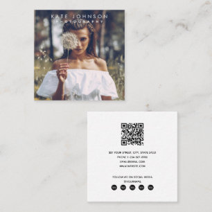 Moderne Eenvoudige minimale foto-QR-code Sociale m Vierkante Visitekaartje