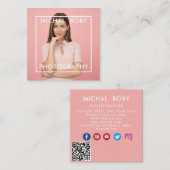 Moderne Eenvoudige minimale foto-QR-code Sociale m Vierkante Visitekaartje (Voorkant / Achterkant)