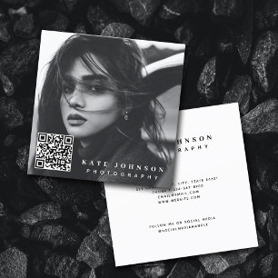 Moderne Eenvoudige minimale foto-QR-code Sociale m Vierkante Visitekaartje