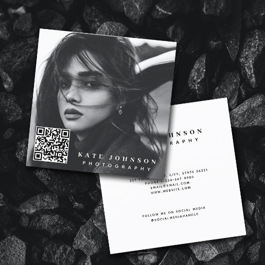 Moderne Eenvoudige minimale foto-QR-code Sociale m Vierkante Visitekaartje