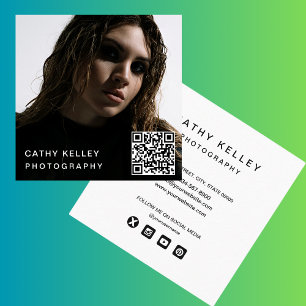 Moderne Eenvoudige minimale foto-QR-code Sociale m Vierkante Visitekaartje