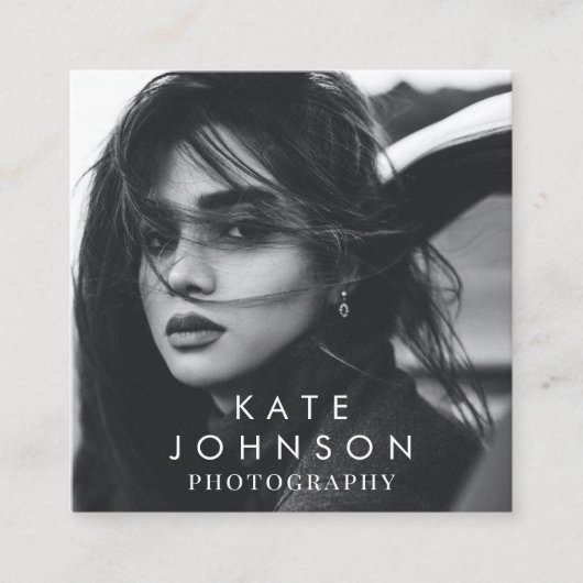 Moderne Eenvoudige minimale foto-QR-code Sociale m Vierkante Visitekaartje (Voorkant)