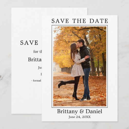 Moderne, eenvoudige, minimale foto save the date (Voorkant / Achterkant)