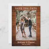 Moderne, eenvoudige, minimale houtenfoto save the date (Voorkant)