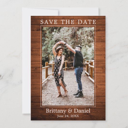 Moderne, eenvoudige, minimale houtenfoto save the date (Voorkant)