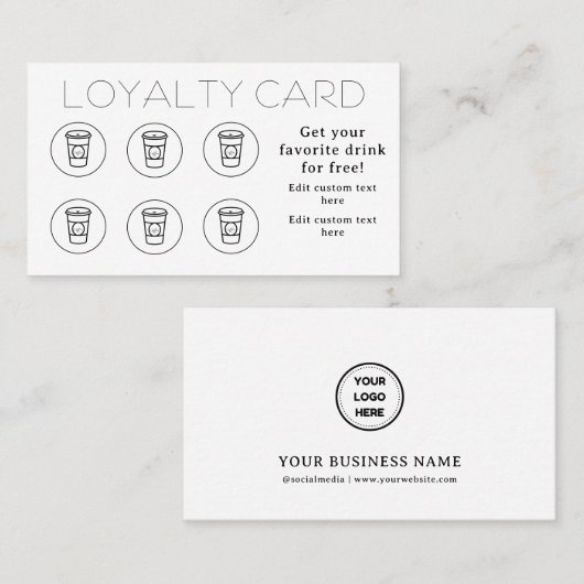 Moderne Eenvoudige Minimale Koffiebeker Café Klantenkaartje (Voorkant / Achterkant)
