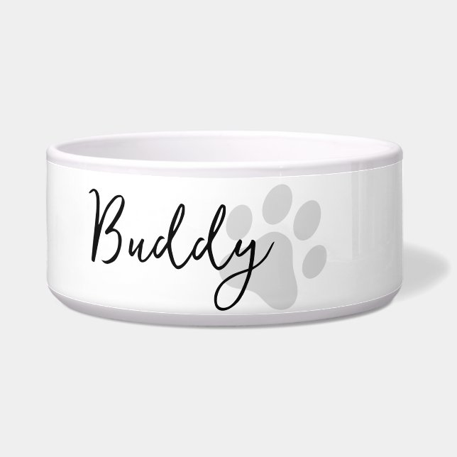 Moderne eenvoudige minimale pow print gepersonalis voerbakje (Links)