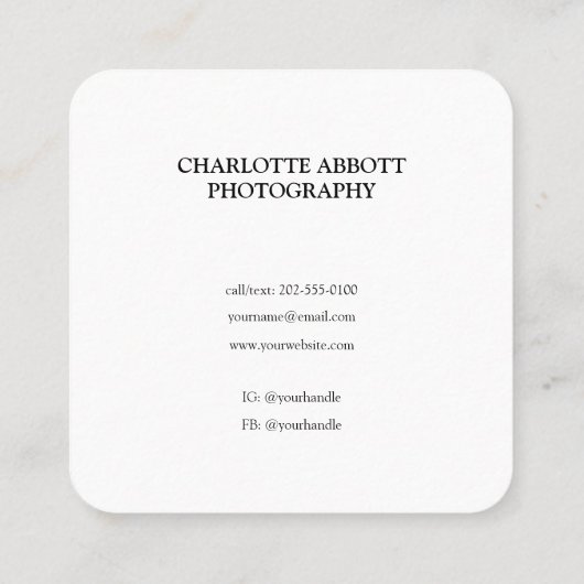 Moderne, eenvoudige, minimale professionele foto vierkante visitekaartje (Achterkant)