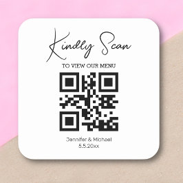 Moderne eenvoudige minimale QR-code bruiloft menu Vierkante Sticker