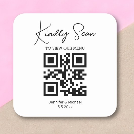 Moderne eenvoudige minimale QR-code bruiloft menu Vierkante Sticker