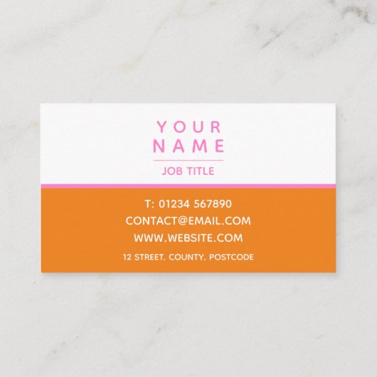 Moderne eenvoudige minimale roze en Oranje kleuren Visitekaartje (Achterkant)