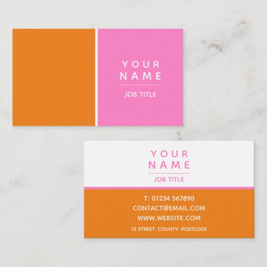Moderne eenvoudige minimale roze en Oranje kleuren Visitekaartje (Voorkant / Achterkant)