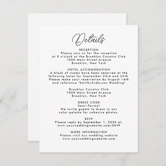 Moderne eenvoudige minimale website bruiloft RSVP  Informatiekaartje (Voorkant / Achterkant)