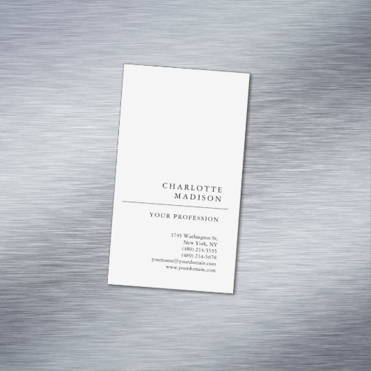 Moderne, eenvoudige, minimale, witte tapijtvlek magnetisch visitekaartje (Voorbeeld)