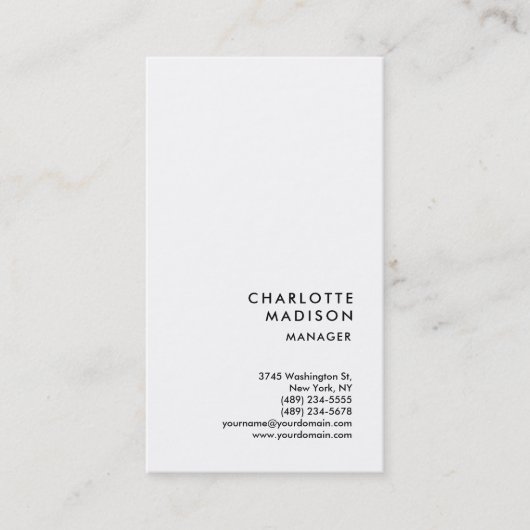 Moderne, eenvoudige, minimale, witte tapijtvlek visitekaartje (Voorkant)