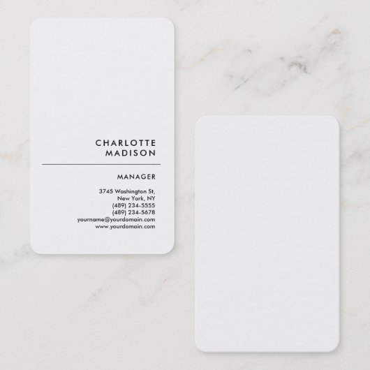 Moderne, eenvoudige, minimale, witte tapijtvlek visitekaartje (Voorkant / Achterkant)