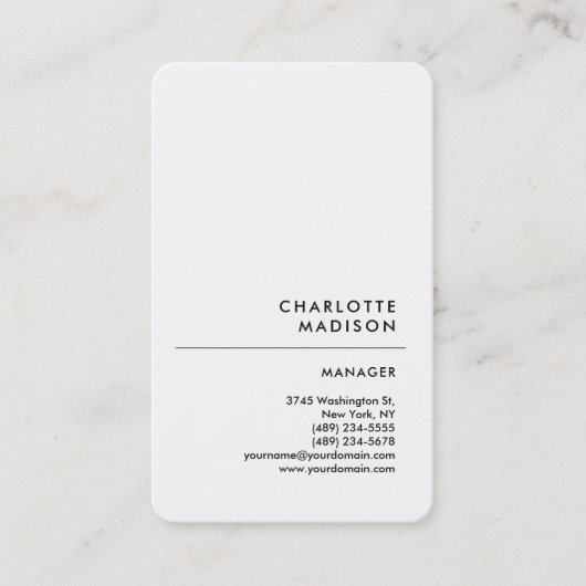 Moderne, eenvoudige, minimale, witte tapijtvlek visitekaartje (Voorkant)