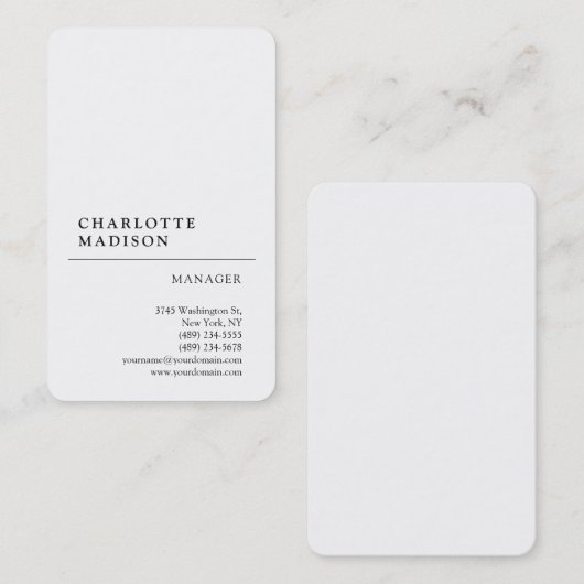 Moderne, eenvoudige, minimale, witte tapijtvlek visitekaartje (Voorkant / Achterkant)