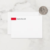 Moderne, eenvoudige minimalistisch wit rood notitiekaartje (Voorkant / Achterkant in situ)