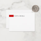 Moderne, eenvoudige minimalistisch wit rood notitiekaartje (Voorkant / Achterkant in situ)