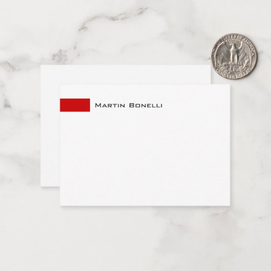 Moderne, eenvoudige minimalistisch wit rood notitiekaartje (Voorkant / Achterkant in situ)