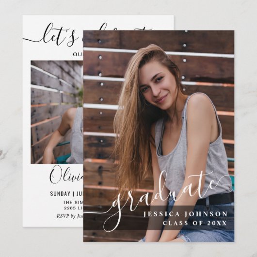 Moderne Eenvoudige minimalistische 2 FOTO-graduati Kaart (Voorkant / Achterkant)