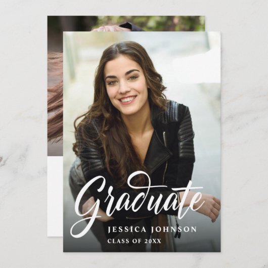 Moderne Eenvoudige minimalistische 2 FOTO-graduati Kaart (Voorkant / Achterkant)