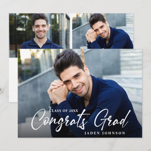 Moderne Eenvoudige minimalistische 3FOTO GraduPart Kaart (Voorkant / Achterkant)