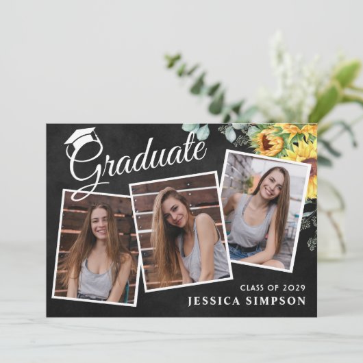 Moderne Eenvoudige minimalistische 3FOTO GraduPart Kaart (Staand voorkant)